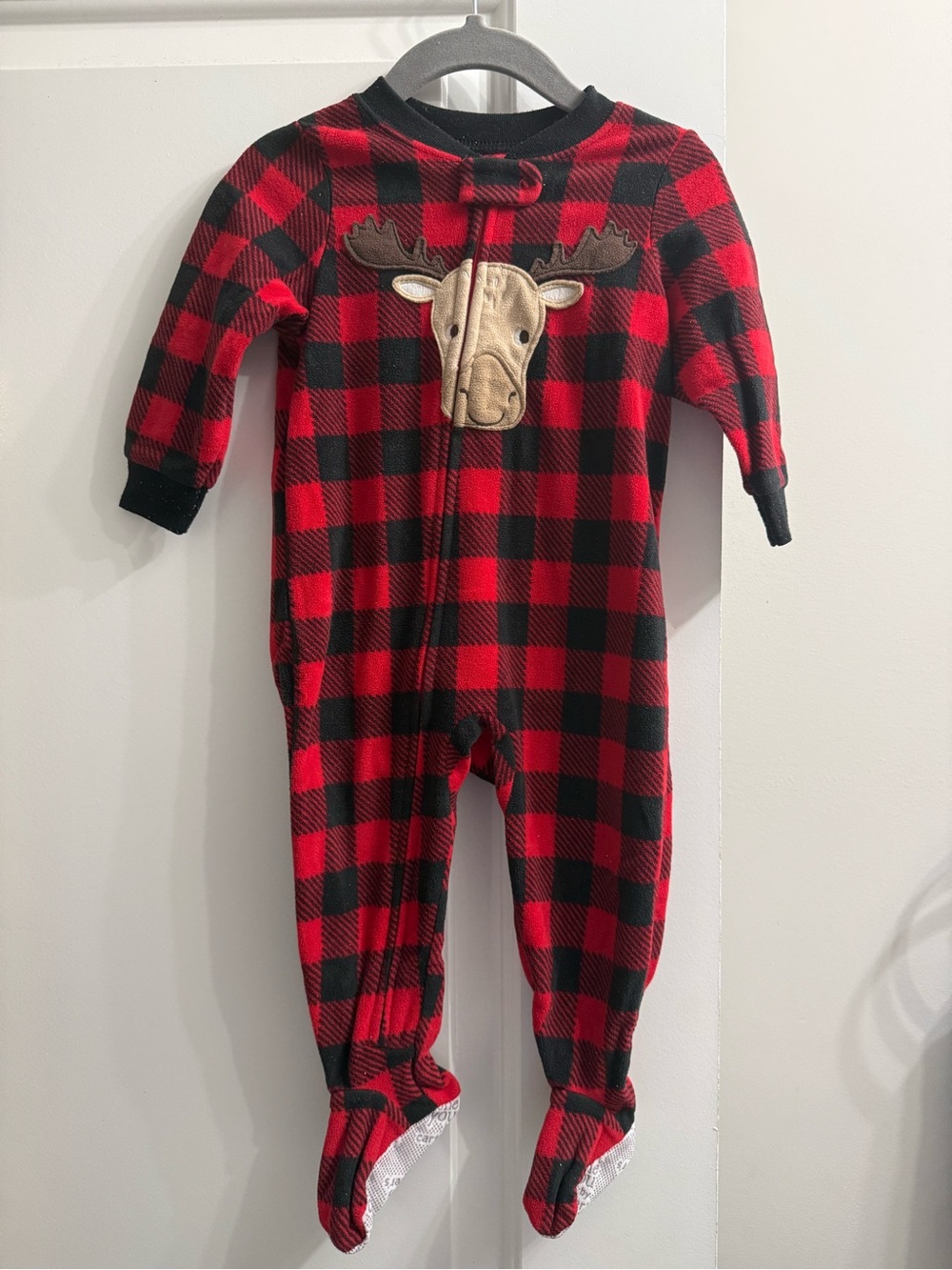 Just One You by Carter’s Red and Black Buffalo Plaid Moose Footed Pajamas